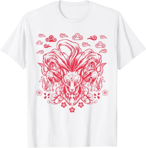 Vista 49 de Camiseta de anime japonés Nine Tails Fox Kitsune, Negro