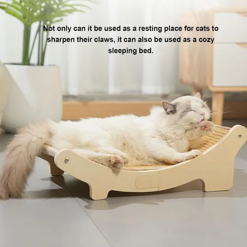Vista 6 de Cat Scratcher Bed, Solid Wood Elevated Cat Hammock Bed, Scratch Pad with Secure Resting, Multifunctional Design and Cozy Spot for Indoor Cats