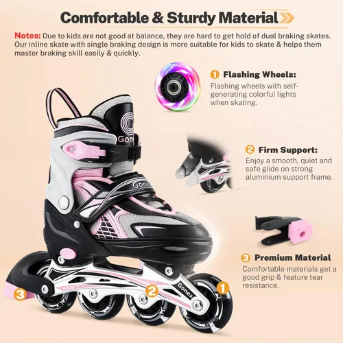 Vista 6 de Gonex Patines en línea para niñas y niños, patines ajustables para exteriores, patines en línea para niños, adolescentes y mujeres con ruedas