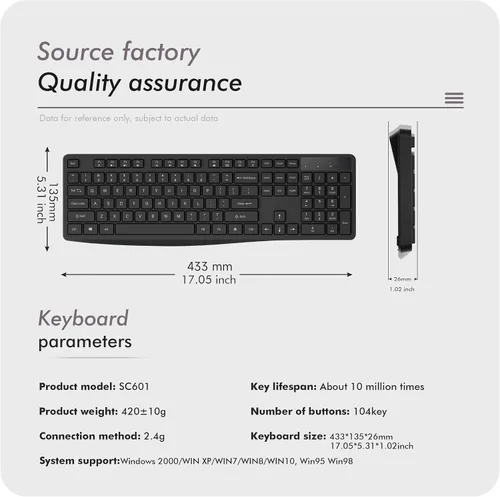 Vista 4 de UMILA - Combo de teclado y mouse inalámbricos de tamaño completo 2.4G, juego de mouse ergonómico UMILA, teclado USB inalámbrico ajustable de 3 DPI