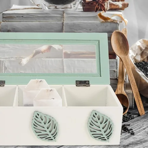 Vista 6 de Wood Tea Box with Lid, 3 Compartment Tea Bag Organizer Xmas