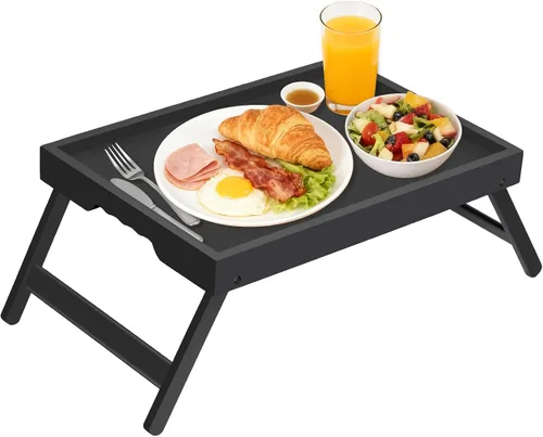 Vista 14 de Artmeer FSC - Bandejas de cama 100% bambú, tamaño mediano, 2 unidades, color natural Two FSC 100% bamboo bed trays with folding legs and handles
