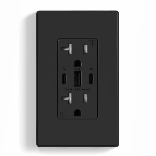 Vista 20 de ELEGRP Tomacorrientes USB, 30 W 6.0 Amp USB C, toma de pared USB de 3 puertos, toma de corriente resistente a manipulaciones de 15 amperios con 2
