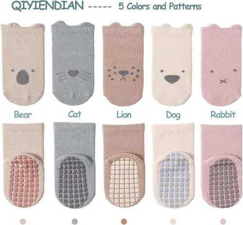 Vista 2 de QIYIENDIAN 5 pares de calcetines con agarres, calcetines antideslizantes para bebés y niños