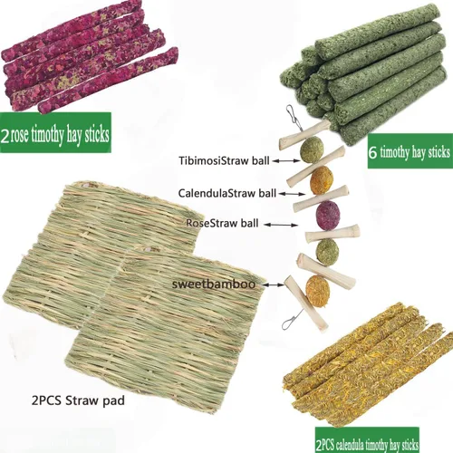 Vista 3 de ANDES Juguetes de conejo, 30 piezas de conejillo de indias, juguetes de conejo, accesorios naturales de Timothy, palitos de hámster, juguetes