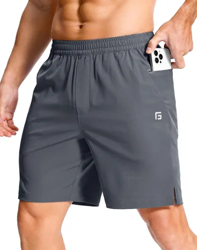Vista 14 de GGJ Pantalones cortos deportivos ligeros para hombre con 2 bolsillos con cremallera de 7/5/9 pulgadas, pantalones cortos de tenis de secado rápido