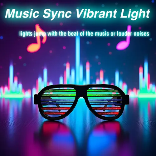 Vista 4 de Gafas de obturador iluminadas -reactivas con sonido- Traje de fiesta rave Negro