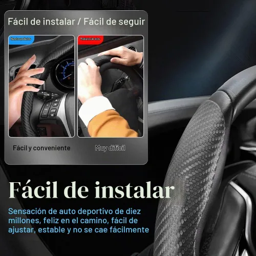 Vista 5 de Funda para volante, cubierta antideslizante de fibra de carbono para volante, protector segmentado para el interior del automóvil, accesorios