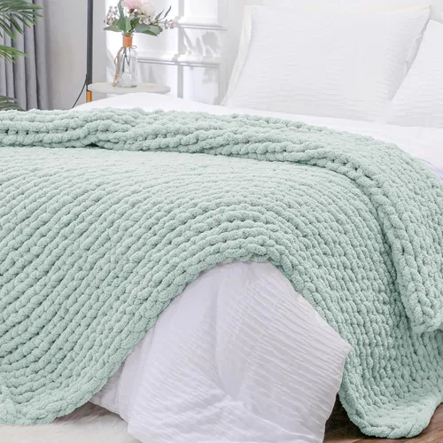 Vista 33 de Bigacogo - Cobija de punto grueso de 40 x 40 pulgadas, de felpilla, 100% tejida a mano, cobija pequeña de punto trenzado suave y grueso, con nudo