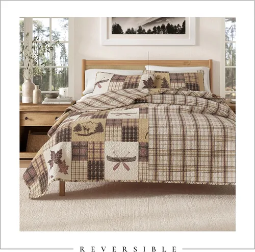 Vista 4 de Great Bay Home Juego de colcha Lodge para niños tamaño individual/individual XL con 1 funda. Juego de edredón reversible de 2 piezas para todas