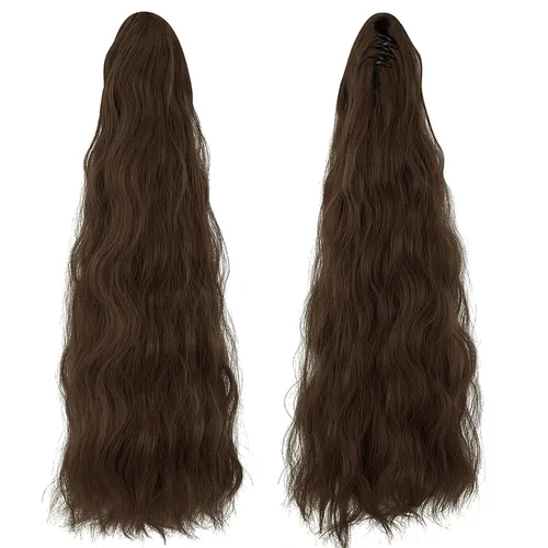 Vista 2 de OMGREAT Extensión de cola de caballo con clip de garra de 18 pulgadas, extensiones de cabello rizado ondulado largo para mujer, clip de mandíbula