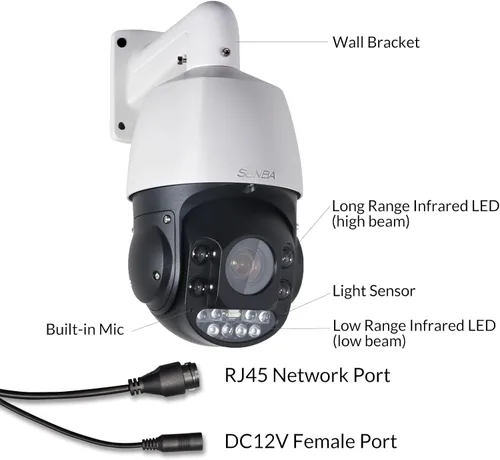 Vista 6 de SUNBA Cámara PTZ de alta velocidad 4K 8MP para exteriores, domo de seguridad IP PoE+, zoom óptico 20X, audio de 2 vías y ranura para tarjeta TF