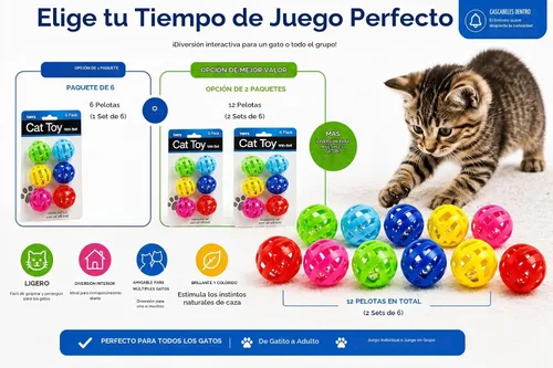 Vista 4 de bulk buys Juego de juguetes para gatos con bolas con campanas, razas medianas