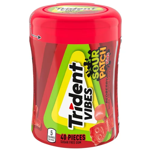 Vista 21 de Trident Vibes SOUR PATCH KIDS Redberry - Goma de mascar sin azúcar, botella de 40 piezas (paquete de 2)