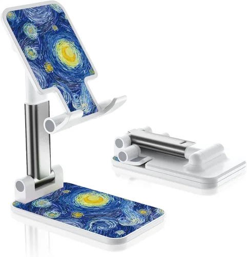 Vista 8 de Soporte de teléfono plegable para escritorio - Soporte de teléfono celular de ángulo ajustable - Adecuado para iPhone, Samsung - Flor negra