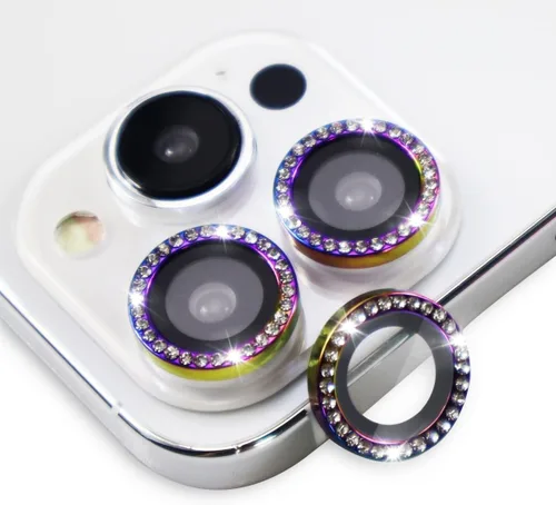 Vista 11 de BONVAN Protector de lente de cámara para iPhone 15 Pro/Pro Max/14 Pro/ProMax - Bling Glitter Diamond Metal Cristal Cristal Templado Accesorios