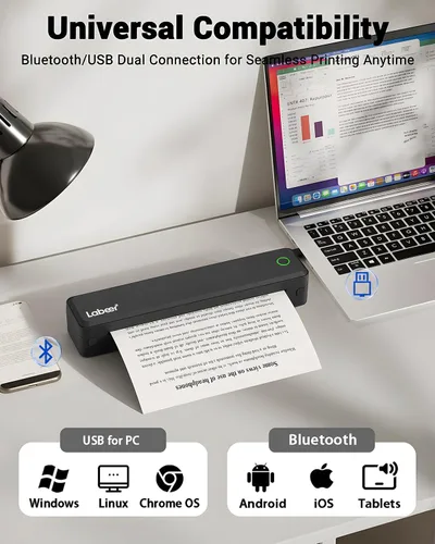 Vista 3 de Labeer Portable Thermal Printer, Wireless Bluetooth Inkless Printer Black