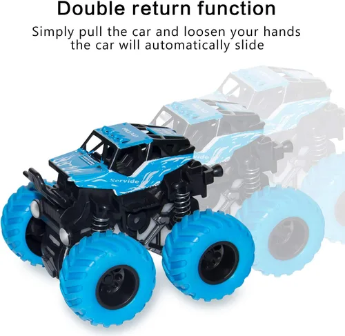 Vista 4 de LONANDY Monster Trucks para niños de 4 a 7 años, paquete de 4 camiones de juguete Push Go Pull Back para niños de 2 a 4 años, el mejor regalo