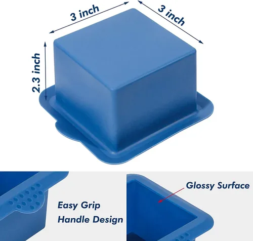 Vista 2 de Webake Molde cuadrado de silicona de 3 x 3 pulgadas para hornear porciones individuales para pastelería, cubitos de hielo, gelatina, jabón, velas