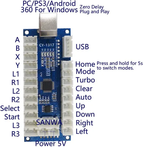 Vista 2 de SJJX Arcada USB Encoder LED Zero Delay Arcade Controller PC PS3 Android Arcade DIY Kit LED Arcade Botón LED