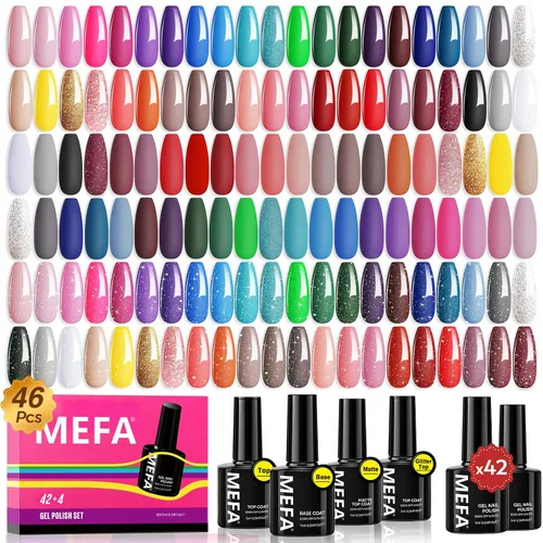 Vista 9 de MEFA Juego de 2 piezas de 15 ml de esmalte de uñas de gel, capa superior y base, esmalte de uñas de gel sin necesidad de limpieza, efecto de brillo