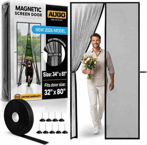 Vista 6 de AUGO Puerta de garaje con cierre magnético – Puerta mosquitera de garaje para 1 coche desplegable – Malla magnética para puerta – Parte inferior