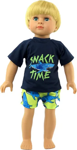 Vista 2 de American Fashion World Traje de baño y traje de baño para muñecas de 18 pulgadas de Shark Snack Time Calidad premium y diseño moderno