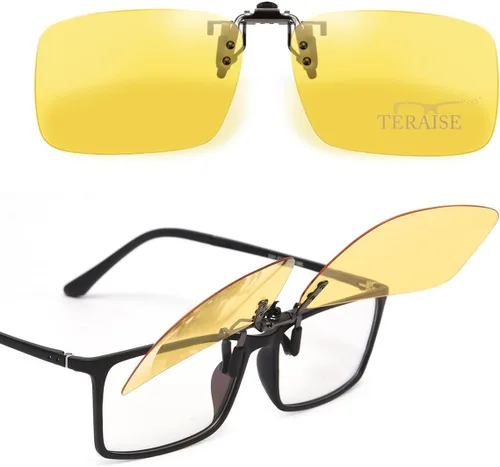 Vista 13 de TERAISE Night driving glasses, Clip on Sunglasses Over Prescription Glasses 2 piezas amarillo+amarillo