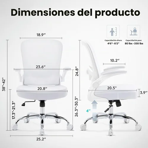 Vista 2 de Silla de oficina, silla de escritorio ergonómica de malla con soporte lumbar ajustable, silla de computadora con reposabrazos abatibles, sillas