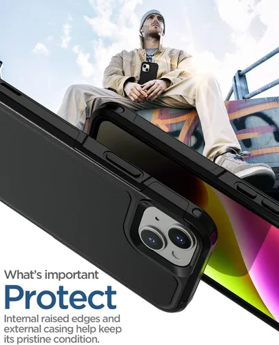 Vista 5 de AICase Funda magnética resistente de 2 capas para iPhone 14 Plus (6.7 pulgadas), resistente funda MagSafe de 2 capas, protección duradera de grado