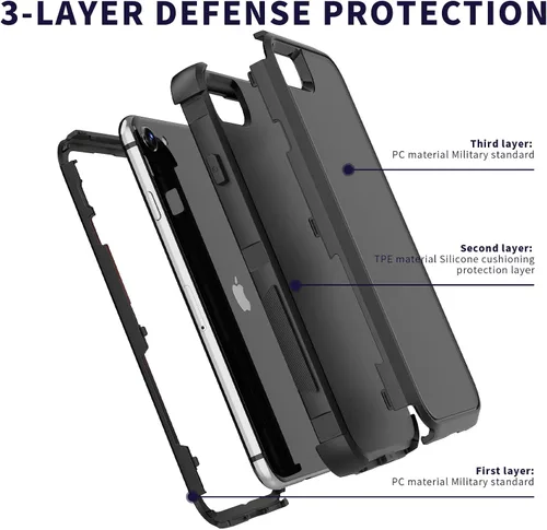 Vista 3 de X-belmox Funda resistente para iPhone SE 2022 (3ª generación), iPhone SE 2020 (2ª generación), 3 en 1 [a prueba de golpes] [a prueba de caídas]