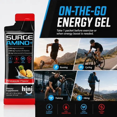 Vista 5 de HINI Surge Amino+ Energy Gel, sabor a piña, 4 paquetes