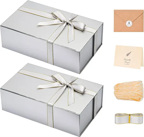 Vista 47 de LIFELUM Square Gift Box with Magnetic Lid, Card, Sticker, Ribbon, Shredded Paper Filler for Business, Wedding, Birthdays