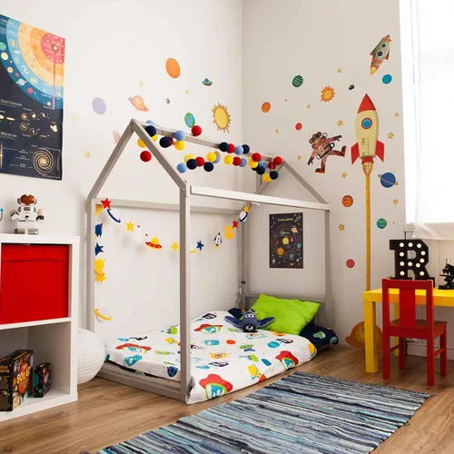 Vista 8 de Cama Montessori para niños pequeños, cama en forma de casa para niños, marco de cama con dosel, cama de piso para niños pequeños, tamaño matrimonial