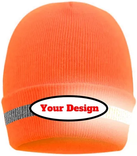 Vista 10 de Hi Vis - Gorro de seguridad para personalizar tu logotipo, gorro de punto de invierno con tiras reflectantes unisex