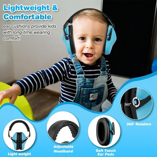 Vista 2 de BlueFire Orejeras con cancelación de ruido para niños, paquete de 2 auriculares con bloqueo de sonido sobre la oreja, orejeras plegables de Azul 1