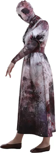 Vista 4 de Miccostumes Sally Smithson - Disfraz de uniforme de enfermera asesina con banda para el cuello y tocado