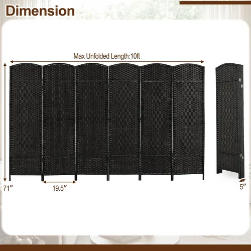 Vista 6 de GIANTEX 6 Panel Folding Room Divider, 6 FT Tall Woven Privacy Screen, Black