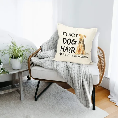 Vista 2 de Divertida funda de almohada de lino y algodón con frase "It's Not Dog Hair" con purpurina y frase "It's Not Dog Hair", regalos de Welsh Terrier