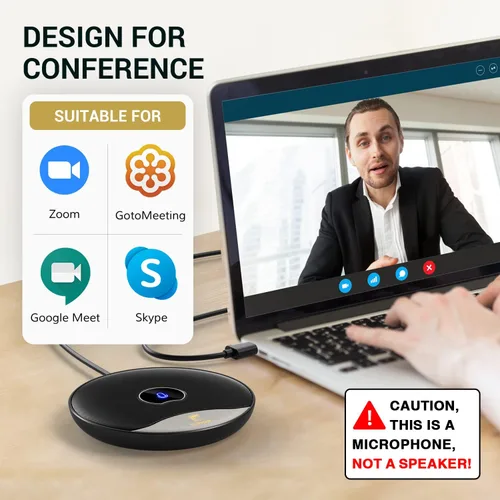 Vista 2 de TONOR Micrófono de conferencia USB, micrófono de condensador de computadora omnidireccional de 360° con botón de silencio para reuniones