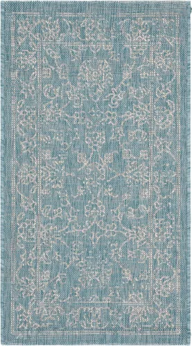 Vista 3 de SAFAVIEH Alfombra lavable al aire libre, colección Courtyard - 2'3" x 5', azul aguamarina y gris, no desprende pelusa y fácil limpieza, ideal