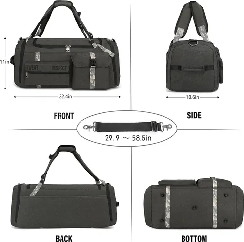 Vista 6 de Bolsas de gimnasio para hombre, bolsa de lona para gimnasio, mochila deportiva de 3 vías para hombres con compartimento para zapatos y bolsillo
