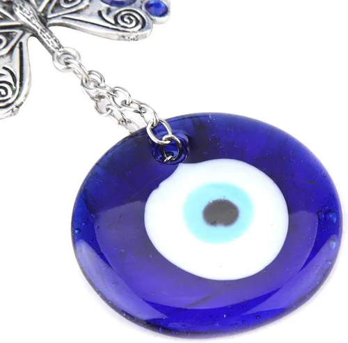 Vista 7 de Adorno colgante de ojo turco de la suerte, ojo turco con mariposa, amuleto turco contra el mal de ojo, llavero colgante para auto y hogar
