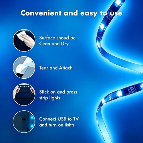 Vista 8 de Luces LED para TV, retroiluminación RGB de TV de 9.8 pies para televisores de 32 a 43 pulgadas, retroiluminación LED de TV con sincronización