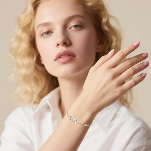Vista 2 de Pulsera de corazón infinito de diamantes para mujer, plata de ley 925, pulsera de eslabones infinitos para el día de la madre, Navidad, regalos