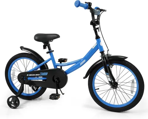 Vista 15 de BABY JOY Bicicleta para niños, bicicleta deportiva de 12 a 18 pulgadas con ruedas de entrenamiento extraíbles, asiento y manubrio ajustables, freno