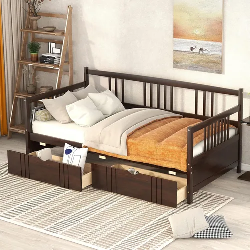 Vista 20 de Merax Sofá Cama Individual con Listones de Madera Soporte Sofá Cama Moderno para Sala de Estar con Rieles, Tamaño Individual, Espresso Oscuro