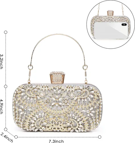 Vista 2 de fannos Bolso de mano dorado con diamantes de imitación bolso de mano dorado con diamantes de imitación bolso de mano dorado para mujeres y mujeres