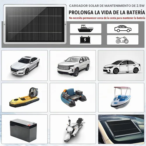 Vista 6 de Saillong Cargador Mantenedor de Batería Solar para Automóvil de 12V, Panel Solar Impermeable Cargador Solar Portátil de Goteo con Enchufe