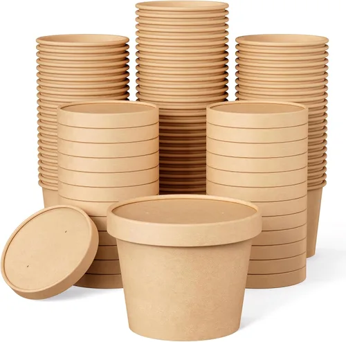 Vista 9 de 50 paquetes de envases de sopa de papel de 8 onzas con tapas, tazas de papel desechables para comida, tazas de helado, almacenamiento de alimentos